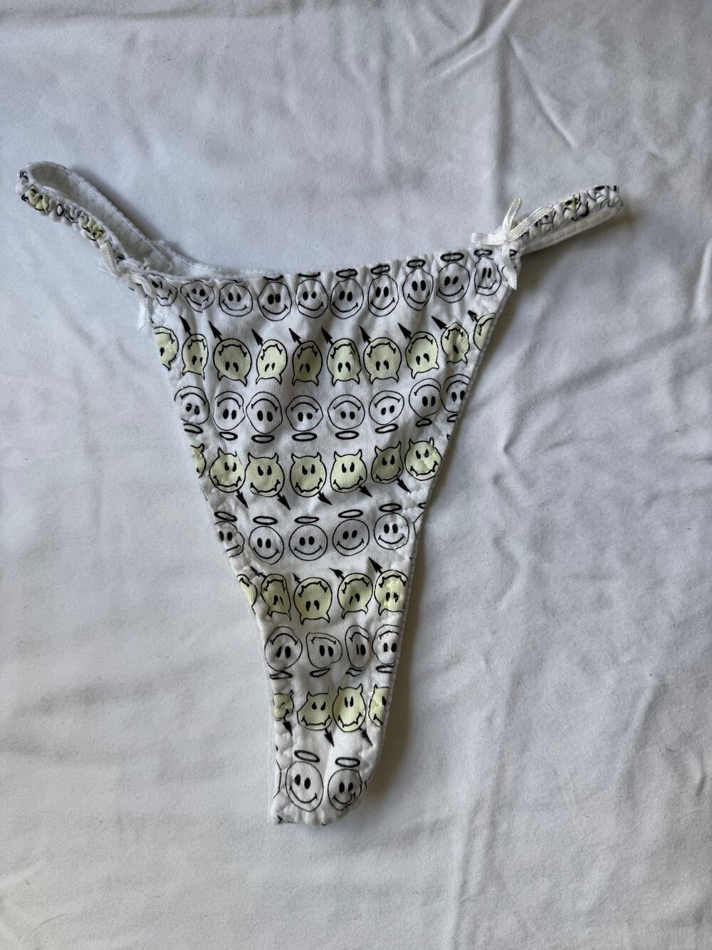 NWOT Eva Cho Angel Devil Smiley Print Thong Panty Y2K Vintage Size S